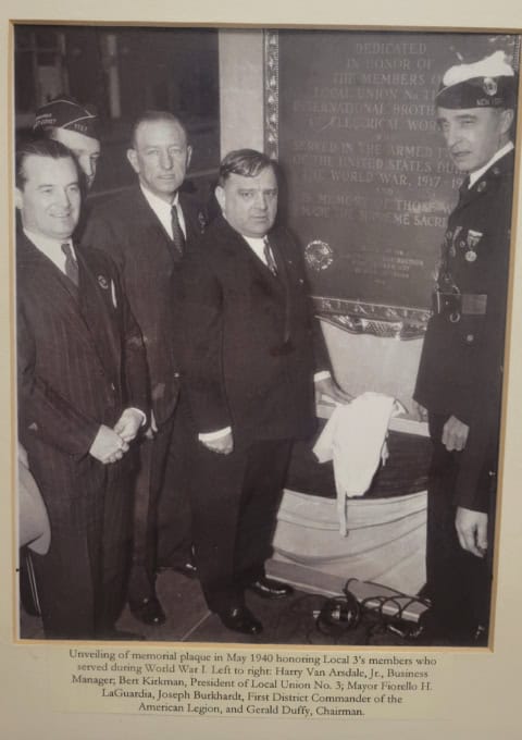 Memorial plaque unveiling at the Joint Industry Board of the Electrical Industry.