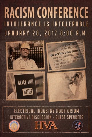 Poster for a racism conference held on January 28, 2017, focusing on intolerance.